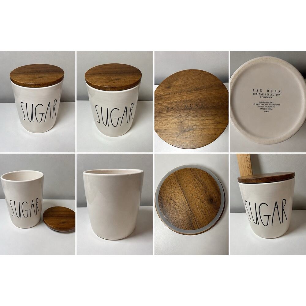 Rae Dunn SUGAR Canister Wood Lid Artisan Collection Magenta Ceramic